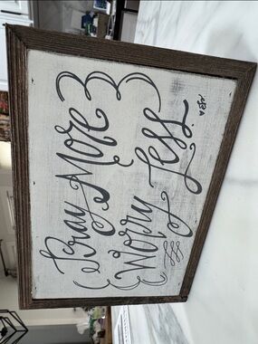 Gray and White "Pray More Worry Less" Rustic Wall Sign